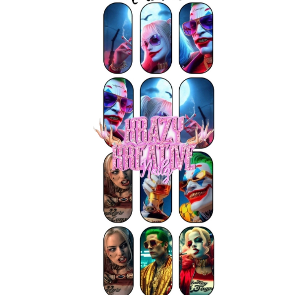 Harley Quinn & the joker Waterslide nail decals